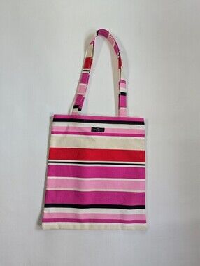 Kate Spade New York Striped Canvas Tote Pink Orange Cream Shopping Bag